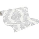 Papeldecor|Papel pintado damasco ornamental blanco y gris|Damasco