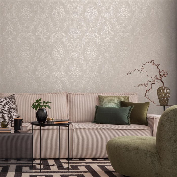 Papeldecor|Papier peint élégant style damassé beige et gris|Damas