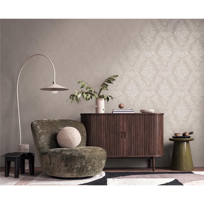 Papeldecor|Papier peint élégant style damassé beige et gris|Damas