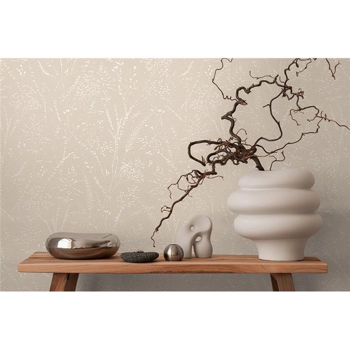 Papeldecor|Rustic Wild Plants Beige Brown Wallpaper|Wild flowers