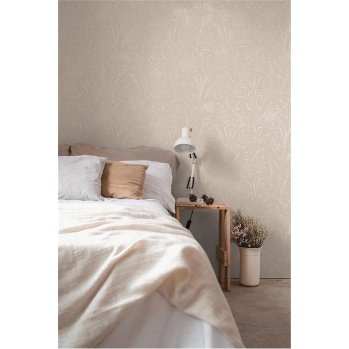 Papeldecor|Rustic Wild Plants Beige Brown Wallpaper|Wild flowers