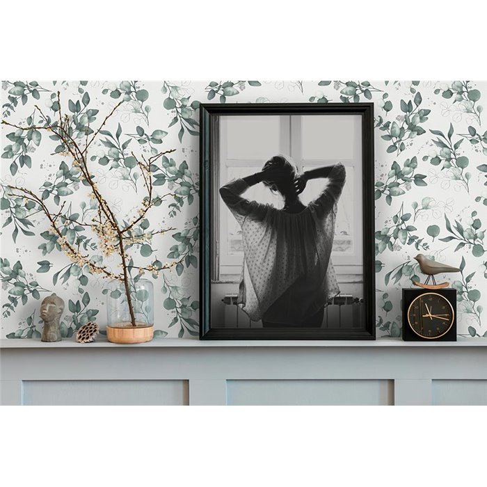 Papeldecor|White and Green Eucalyptus Leaves Floral Wallpaper|Floral