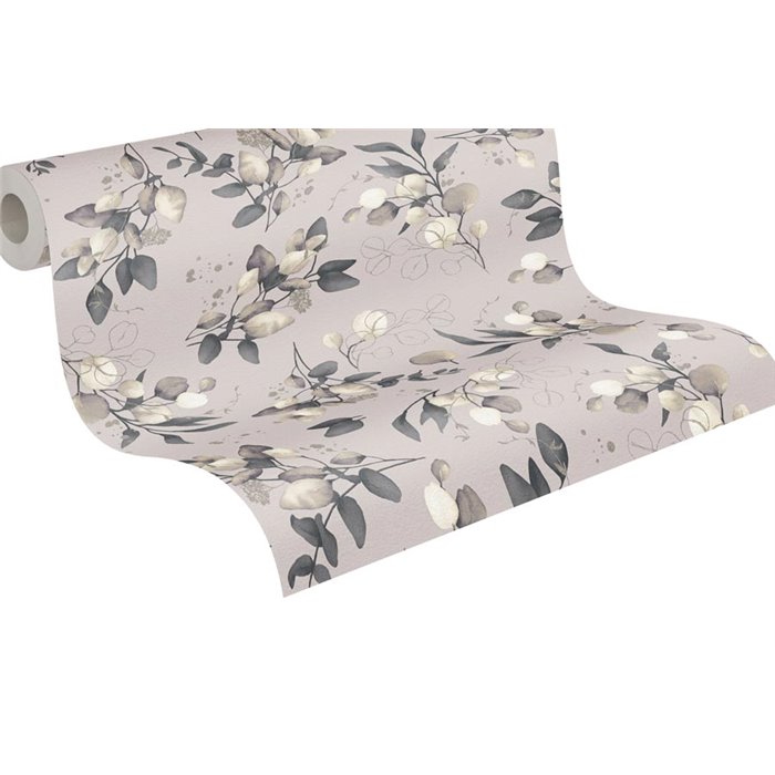 Papeldecor|Papel pintado floral hojas eucalipto beige y negro|Papel Pintado