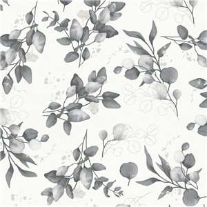 Casadeco|Japanese style floral wallpaper with bluish gray magnolias|Floral