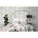 Papeldecor|Papier peint floral feuilles d'eucalyptus blanc et noir|Floral
