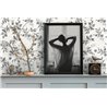 Papeldecor|Papier peint floral feuilles d'eucalyptus blanc et noir|Floral