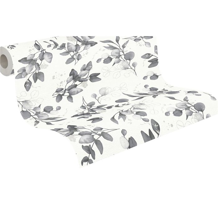 Papeldecor|Papier peint floral feuilles d'eucalyptus blanc et noir|Floral