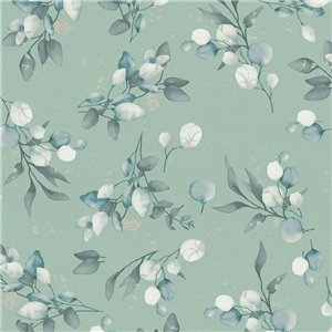 Papeldecor|Tapete Blumen Silber und Grün Eukalyptusblätter|Tapeten