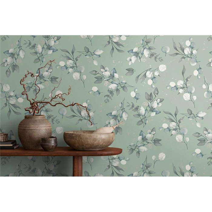 Papel pintado hojas de eucalipto grises y verde - Papeldecor Essence 2026397687