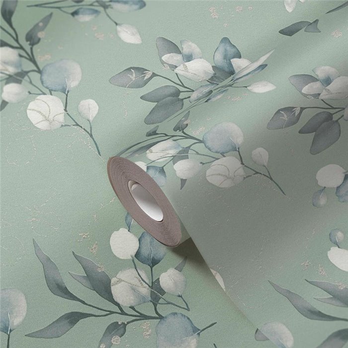 Papeldecor|Gray and Green Eucalyptus Leaves Wallpaper|Floral
