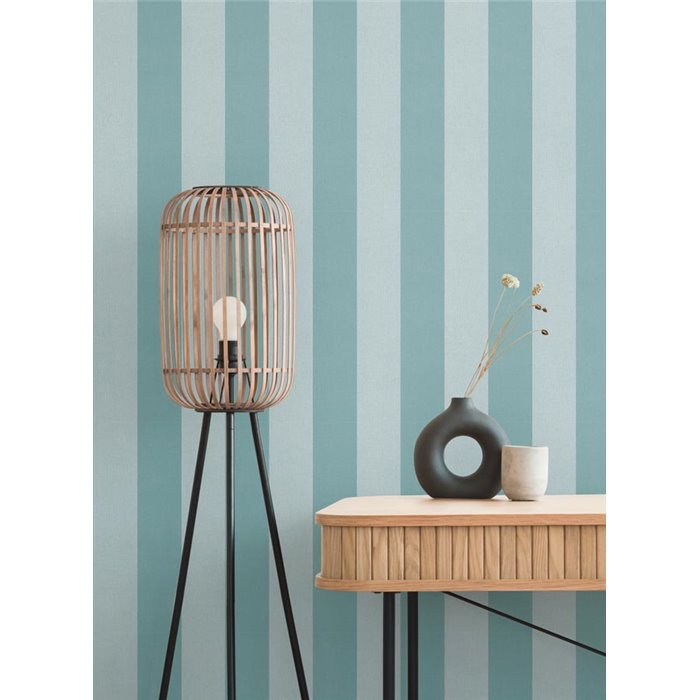 Papeldecor|Papier peint rayures larges bleu et turquoise|Rayures