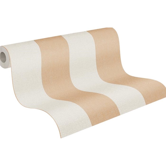Papeldecor|Papier peint rayures larges blanc crème et orange|Rayures