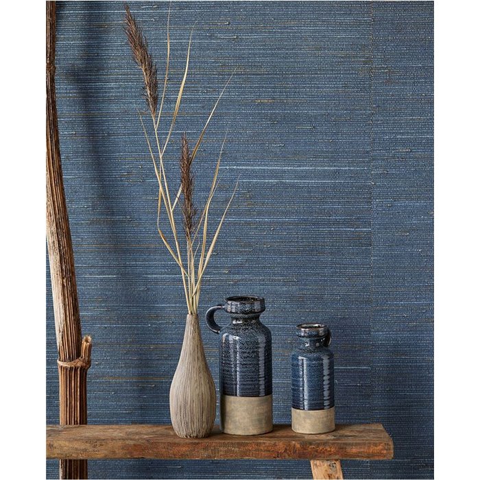Revestimiento pared rafia efecto brillo azul contemporáneo - Eijffinger Natural Wallcoverings 3 303533