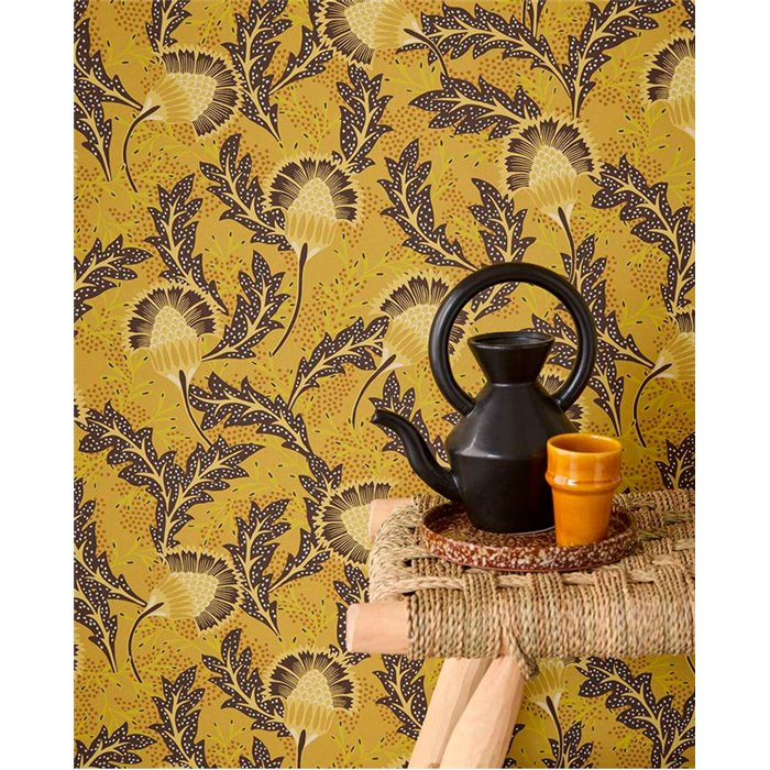 Papel pintado floral amarillo boho moderno - Eijffinger Solange 340212