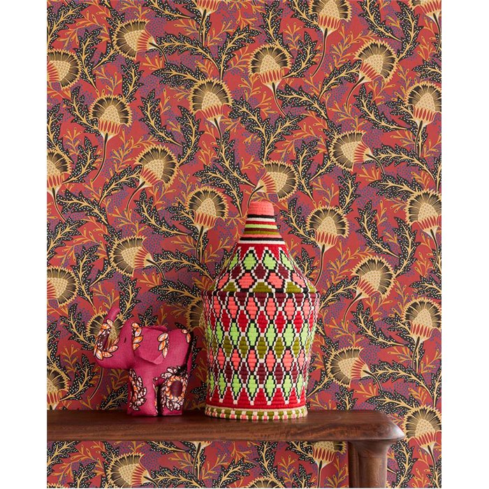 Eijffinger|Modern ethnic floral wallpaper in red and gold|Floral