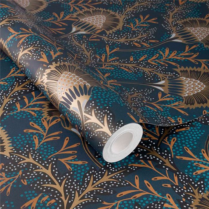Eijffinger|Papel pintado floral azul dorado boho moderno|Floral
