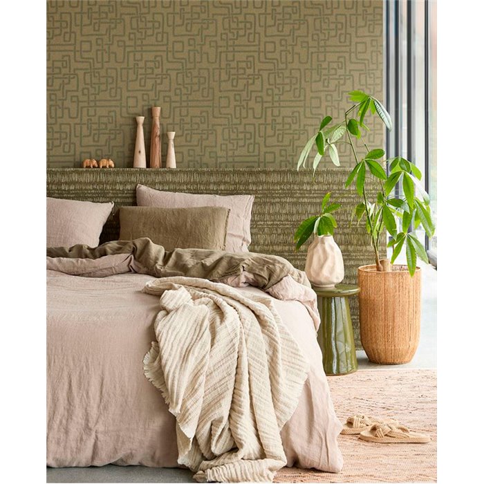 Eijffinger|Modern ethnic Kuba cloth wallpaper in khaki green|Ethnic