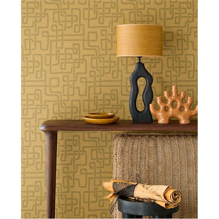 Eijffinger|Modern ethnic Kuba cloth wallpaper in ochre yellow|Modern