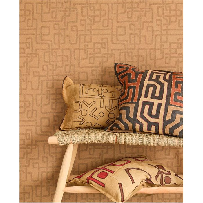 Eijffinger|Modern ethnic Kuba cloth wallpaper in terracotta orange|Ethnic