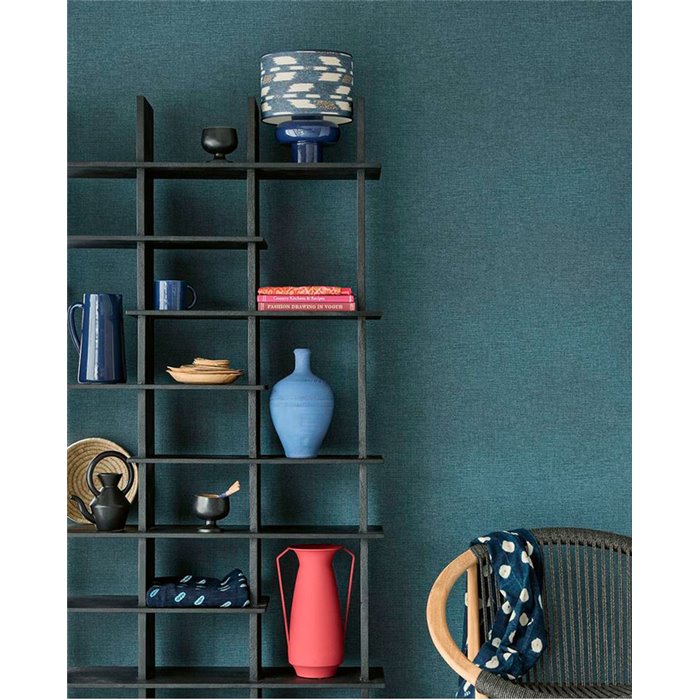 Eijffinger|Papel pintado lino grueso azul atemporal|Imitacion Tela