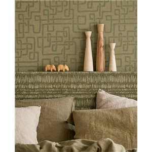 Casamance|Wallpaper linen beige and brown with embroidered leaves|Wallpaper 2