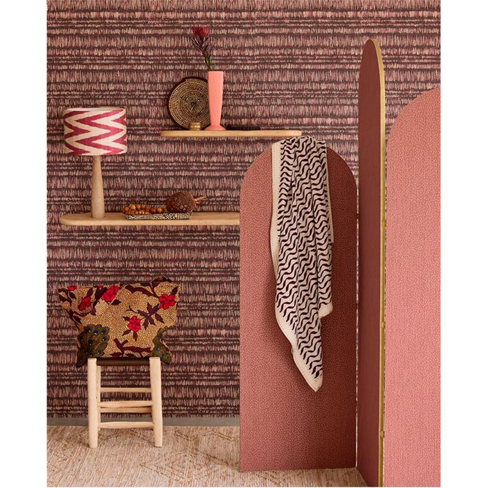 Eijffinger|Papier peint raphia batik ethnique moderne rouge|Imitation Raphia