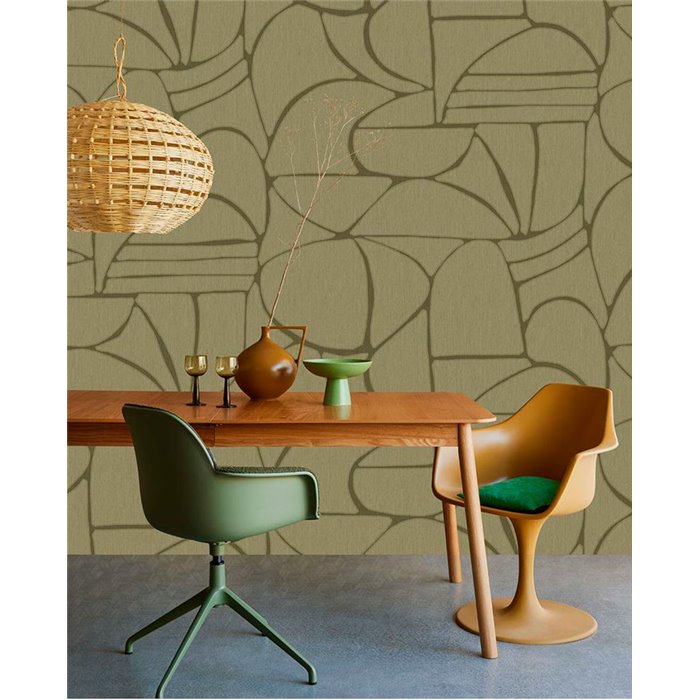 Eijffinger|Papier peint panoramique formes dessinées à la main vert kaki|Panoramiques