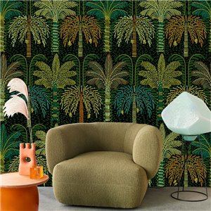 Casamance|Papel pintado flor de loto egipcia negro y dorado|Alta Gama