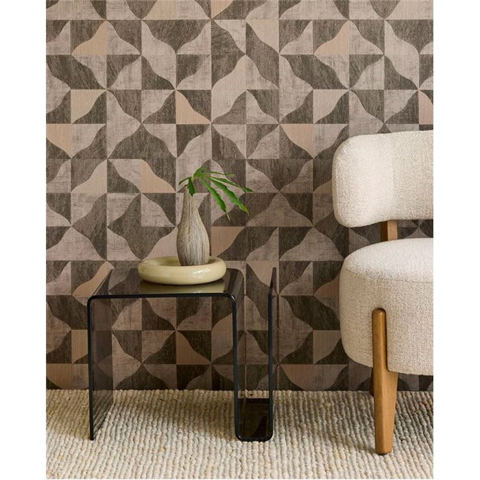 Eijffinger|Geometric wallpaper with textured shapes in brown ethnic style|Ethnic