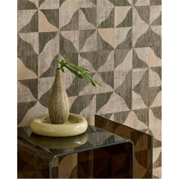 Eijffinger|Geometric wallpaper with textured shapes in brown ethnic style|Ethnic