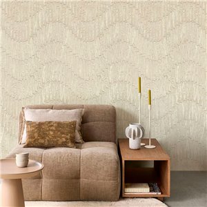 Grandeco|Strukturierte abstrakte Beige Tapete|Zeitgenössisch