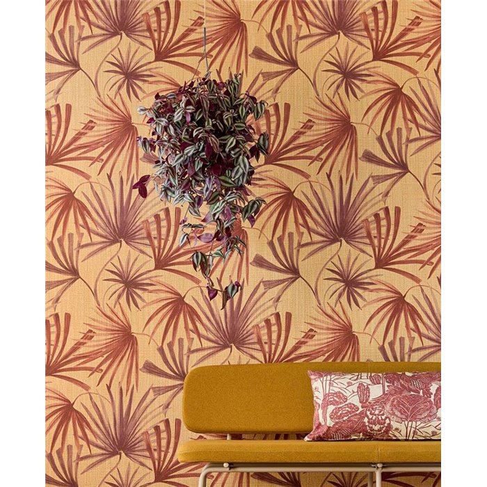 Eijffinger|Papier peint rétro floral feuilles de palmier rouge et beige|Papier Peint