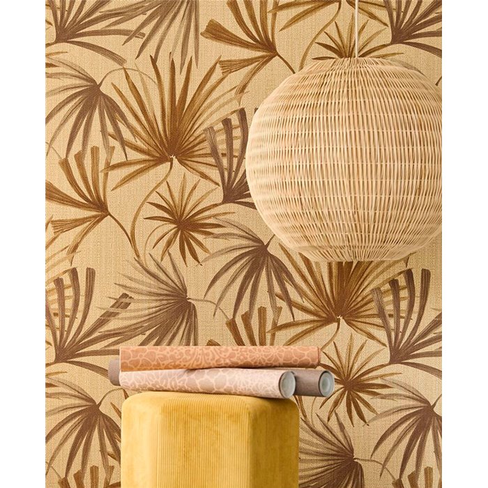 Papel pintado hojas palmera tropical marrón estilo colonial - Eijffinger Groovy 340515