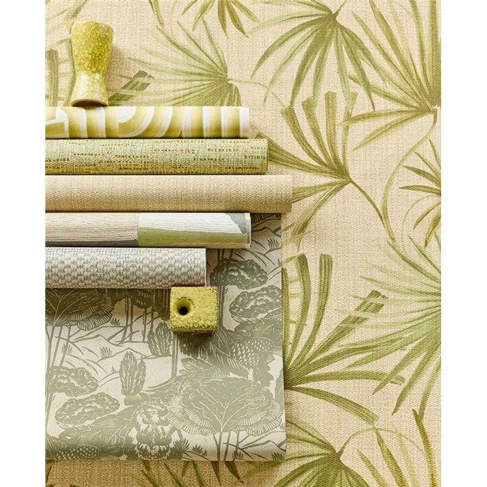 Eijffinger|Japandi Tapete mit Tweed Stoff in Grünbeige|Textilimitation