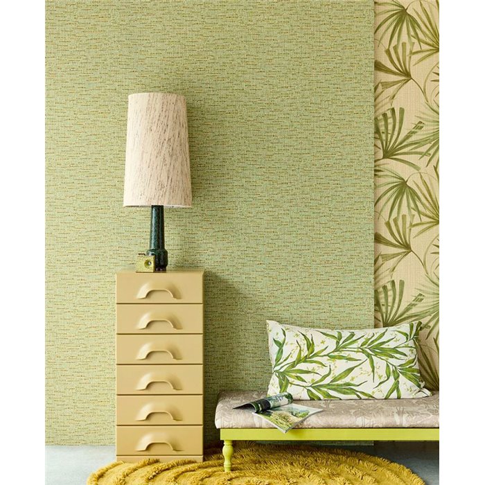 Eijffinger|Minimalistische Tapete mit geflochtenem Sisal in Grün|Raffiaimitation