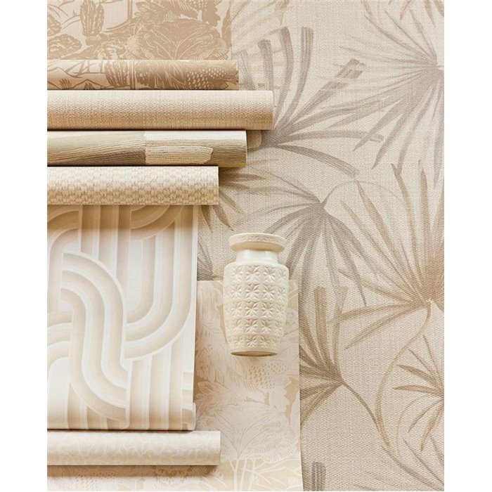 Eijffinger|Papier peint rustique moderne toile de Jouy en lin beige|Imitation Tissu