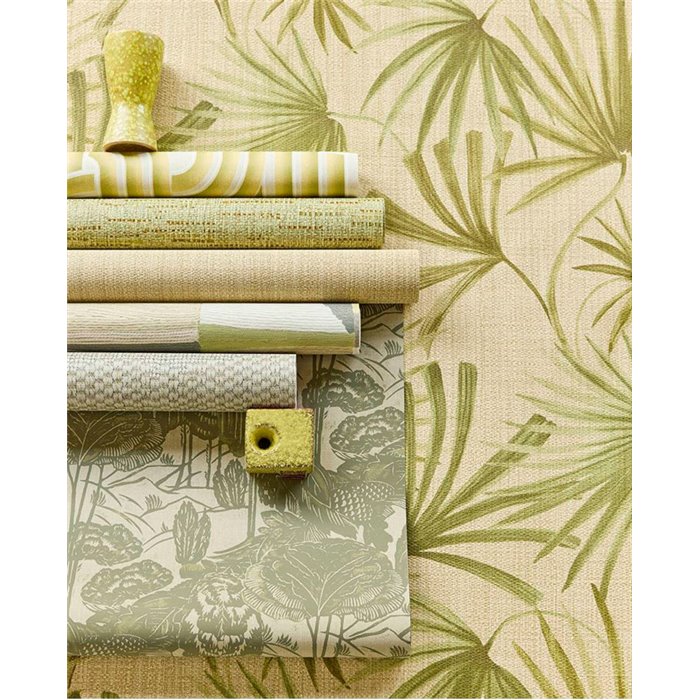 Eijffinger|Urban jungle style green linen toile de Jouy wallpaper|Floral