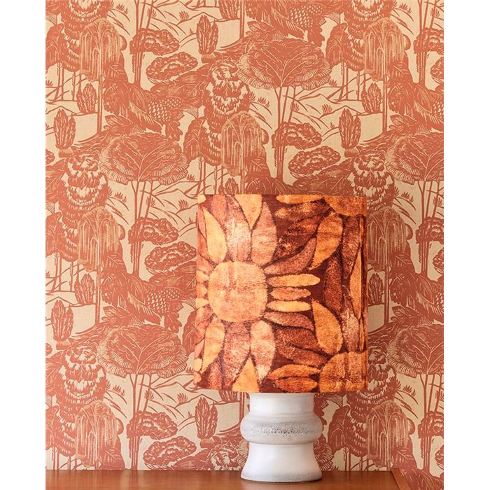 Eijffinger|Papier peint mid-century modern toile de Jouy en lin orange|Papier Peint