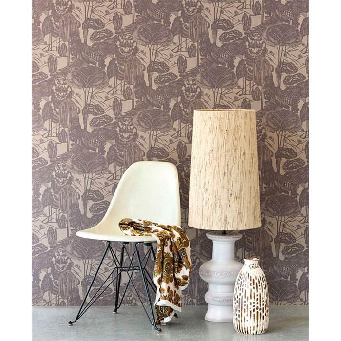 Papel pintado toile de jouy lino marrón estilo étnico - Eijffinger Groovy 340545