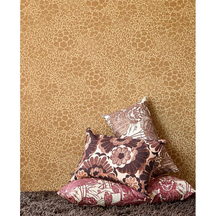 Eijffinger|Romantische Tapete mit Jute-Optik in Braun, floral|Tapeten