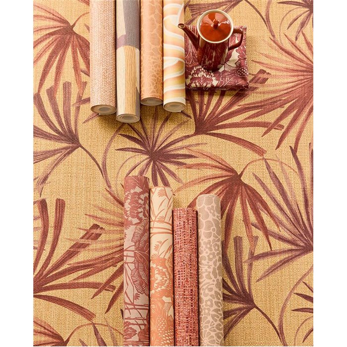 Eijffinger|Romantische Tapete mit Jute-Optik in Orange, floral|Blumen