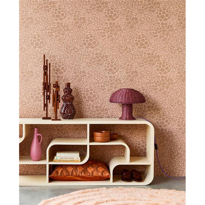 Eijffinger|Tapete mit Jute-Optik in Braun Rosé Nude, floral|Blumen