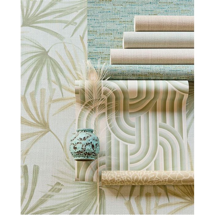 Eijffinger|Retro Vintage Tapete mit ineinander verschlungenen Linien in Pastellgrün|Tapeten