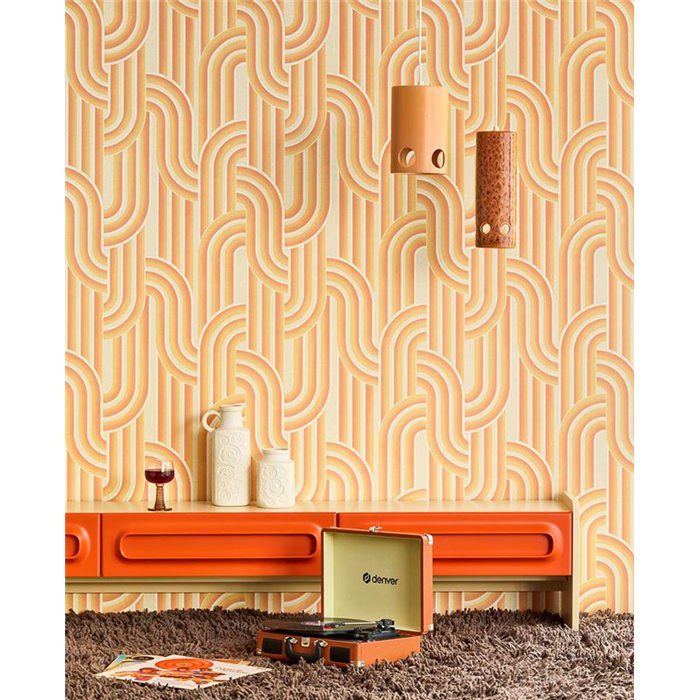Eijffinger|Retro Vintage Tapete mit ineinander verschlungenen Formen in Orange|Retro