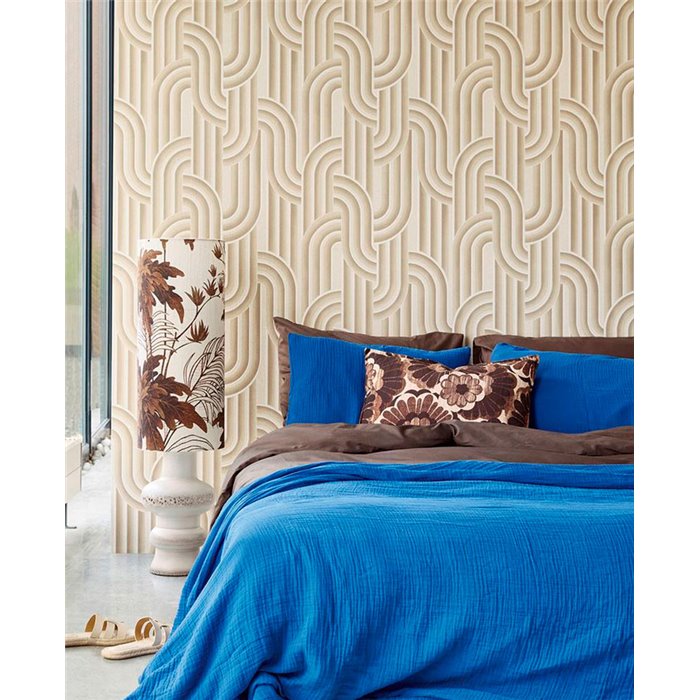 Papel pintado líneas entrelazadas marrón estilo moderno - Eijffinger Groovy 340564