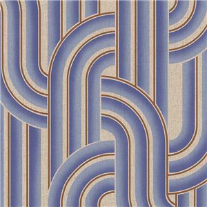 Rasch|Papier peint motif géométrique bleu doré métallisé|Rétro