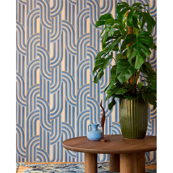 Eijffinger|Papel pintado formas entrelazadas azul estilo retro vintage|Retro