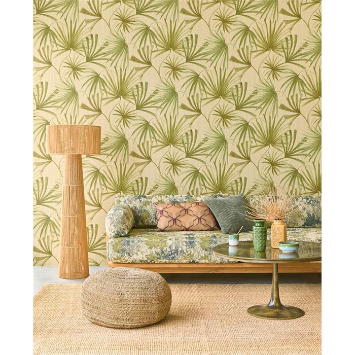 Eijffinger|Papier peint colonial feuilles de palmier tropical blanc cassé|Floral