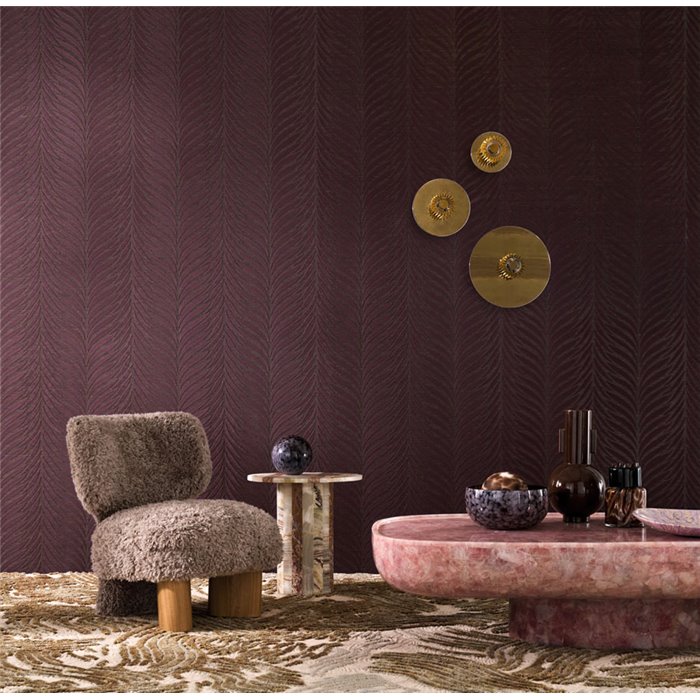 Casamance|Wandverkleidung botanische Stickerei Sisal aubergine zeitgenössisch|Wandverkleidungen