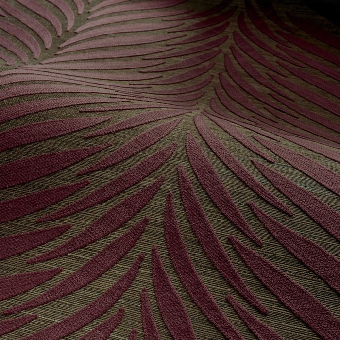 Casamance|Wandverkleidung botanische Stickerei Sisal aubergine zeitgenössisch|Wandverkleidungen